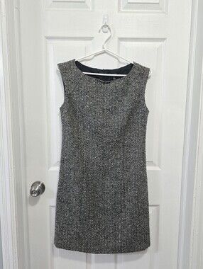 Vintage Jacob Black & White Tweed Sheath Dress, Wool Blend, Size 8.